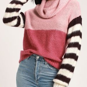 LOST INK Pink Multi Stripe Cowl Neck Sweater SMALL